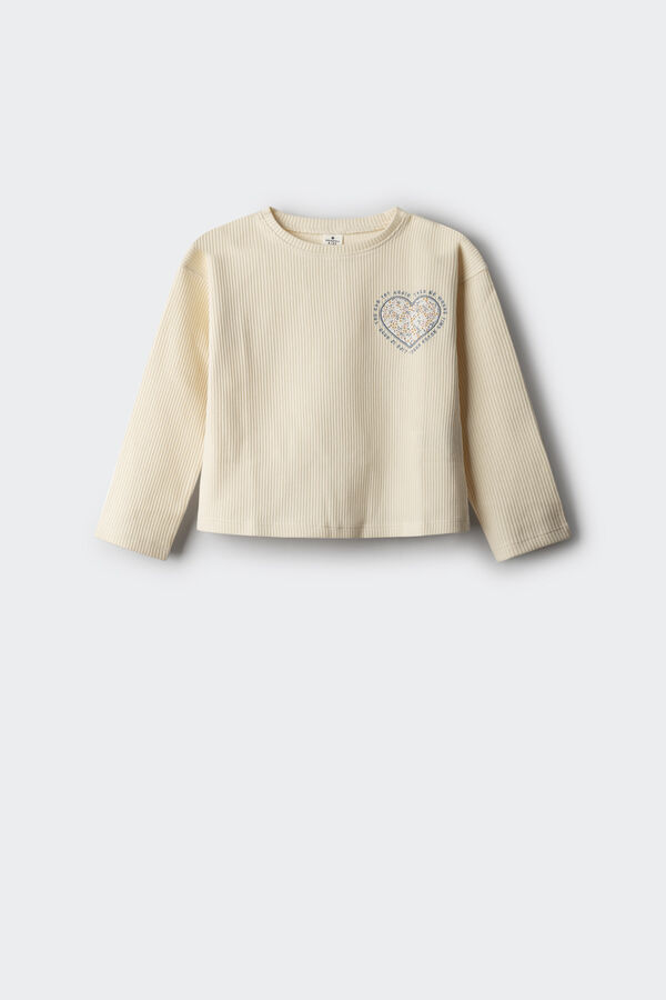 Springfield Camiseta rib corazón niña beige