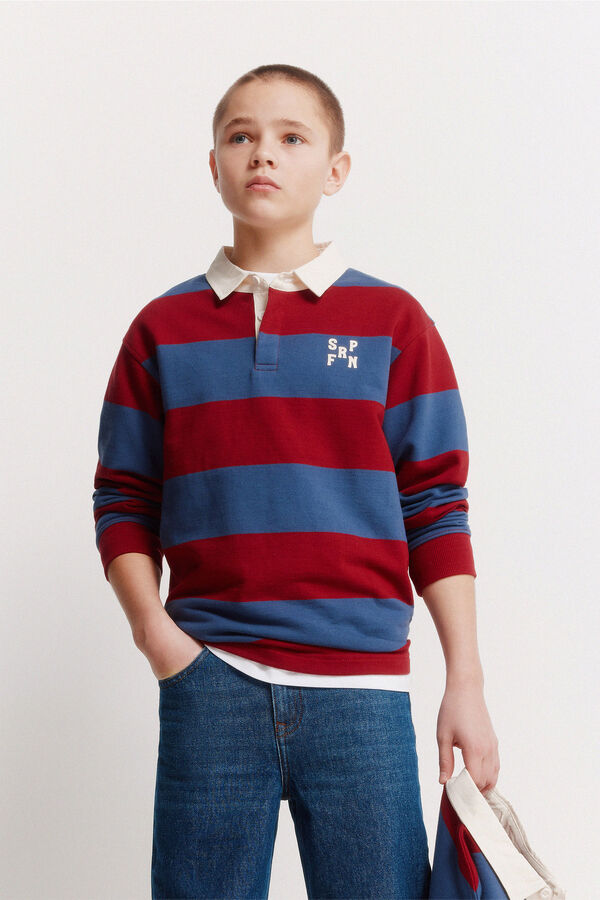 Springfield Kids Prugasta ragbi majica polo za dečake Crvena