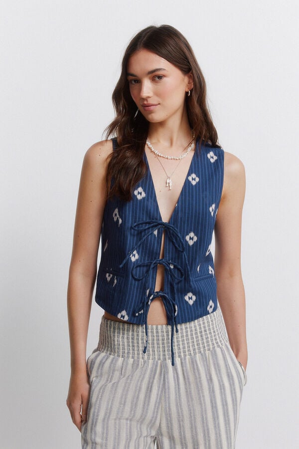 Springfield Printed tie gilet blue