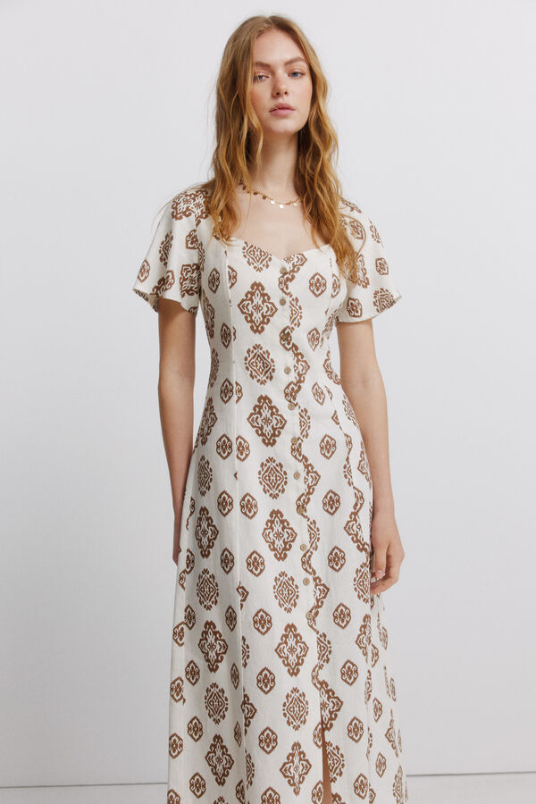 Springfield Printed shirt dress brown