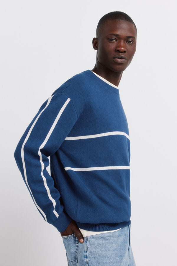 Springfield Jacquard text jumper blue