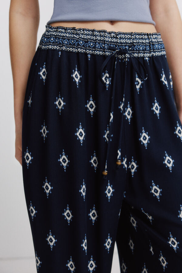 Springfield Printed rustic drawstring trousers blue