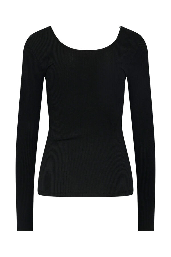 Springfield Ribbed long-sleeved round neck top black