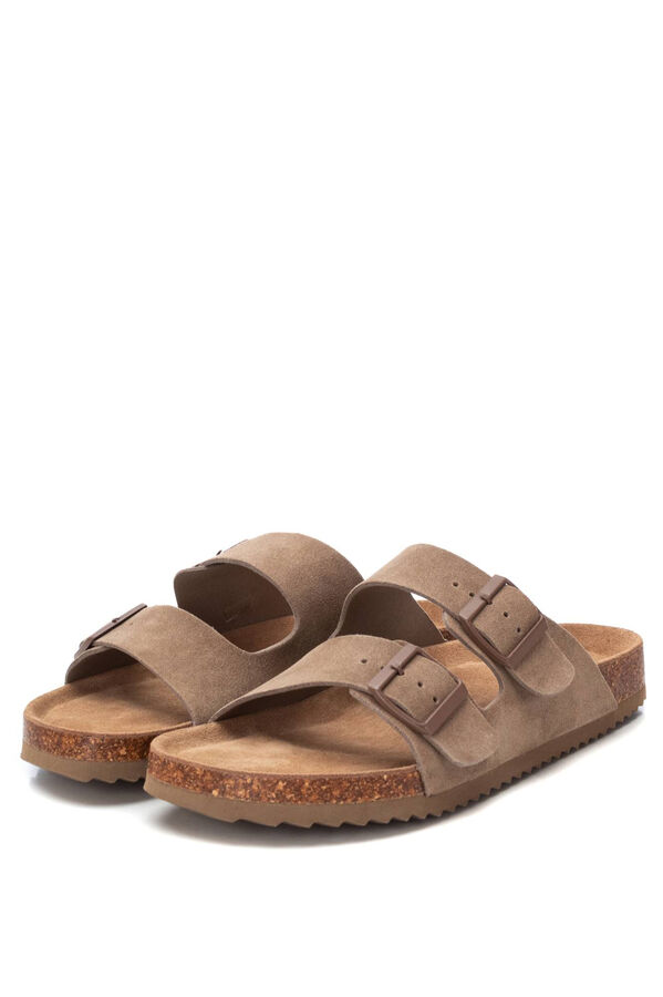 XTI Split leather buckle sandal nude
