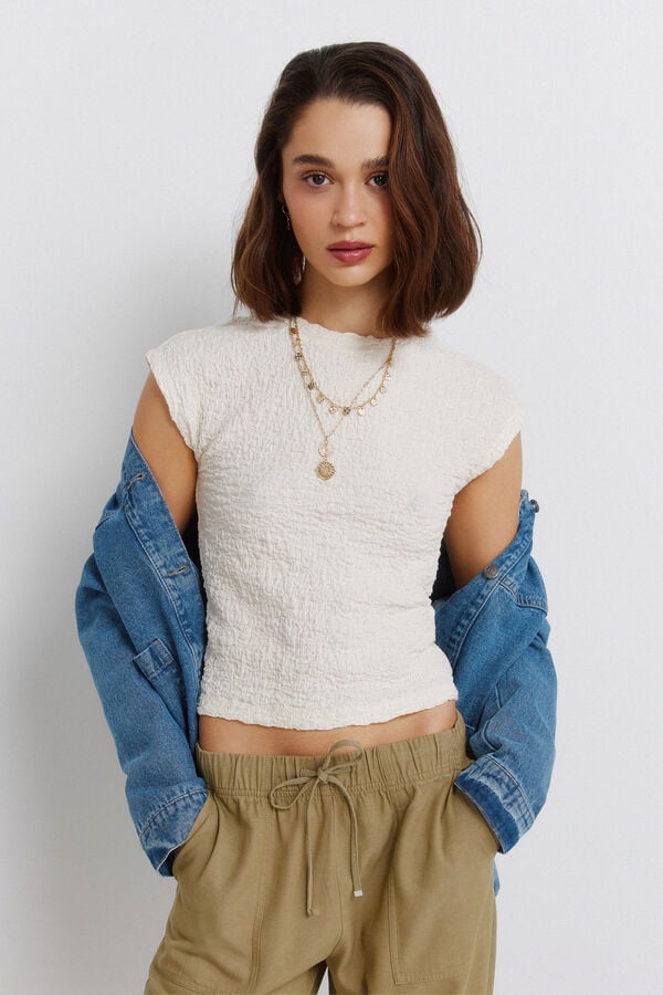 Springfield Textured long sleeve T-shirt brown