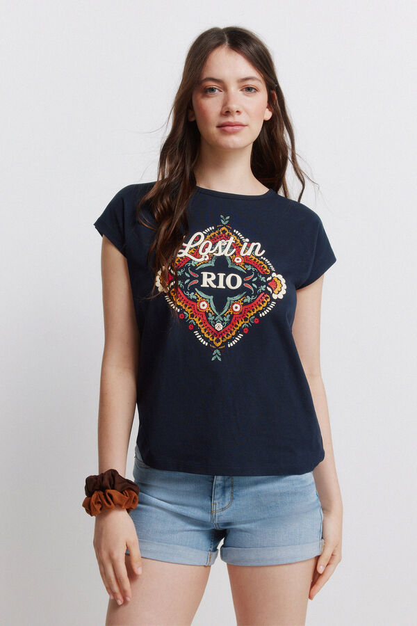 Springfield Sleeveless T-shirt with print blue