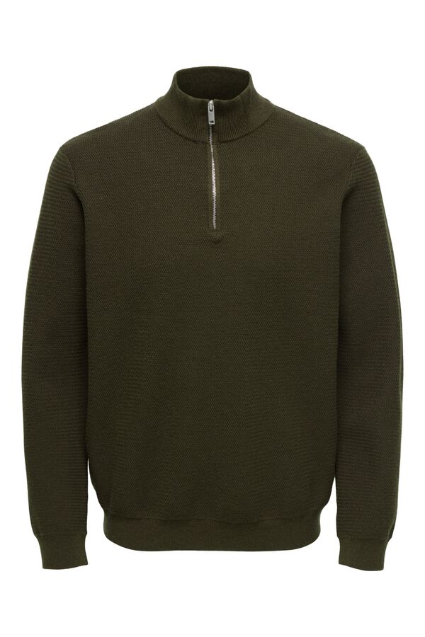 Only & Sons Jersey de cuello cremallera marr&oacute;n