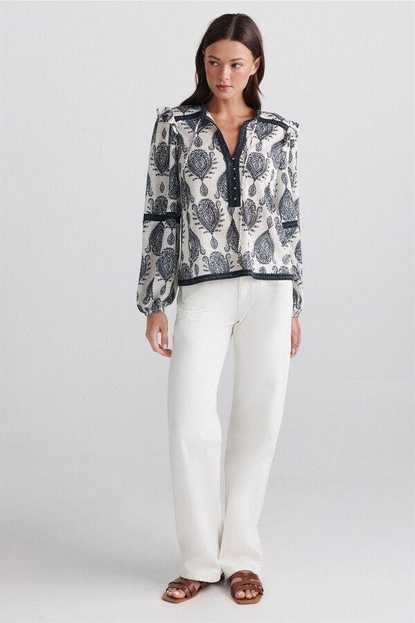 Springfield Printed ruffle blouse beige