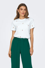 Only manga curta com detalhe bordado bege