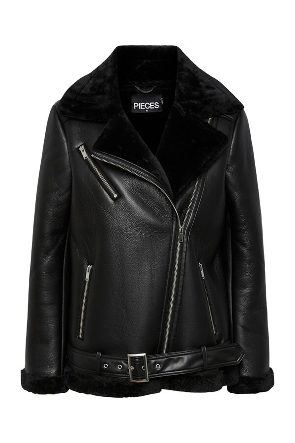 Pieces Chaqueta aviador polipiel borrego negro
