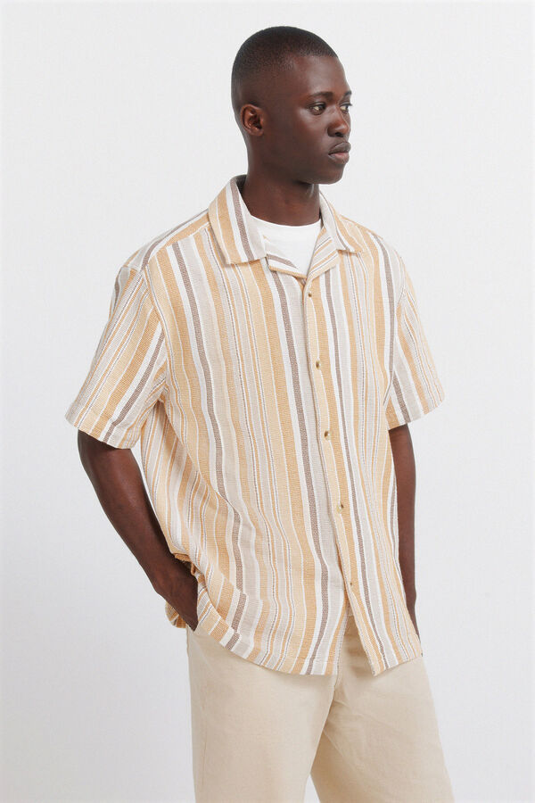 Springfield Camisa de manga curta r&uacute;stica &agrave;s riscas estampado