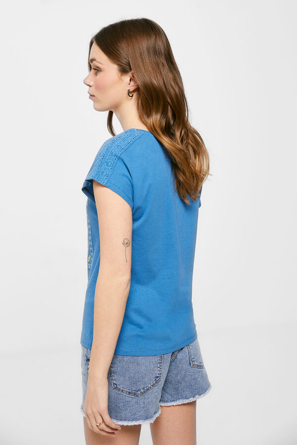 Springfield Crochet shoulders graphic T-shirt blue