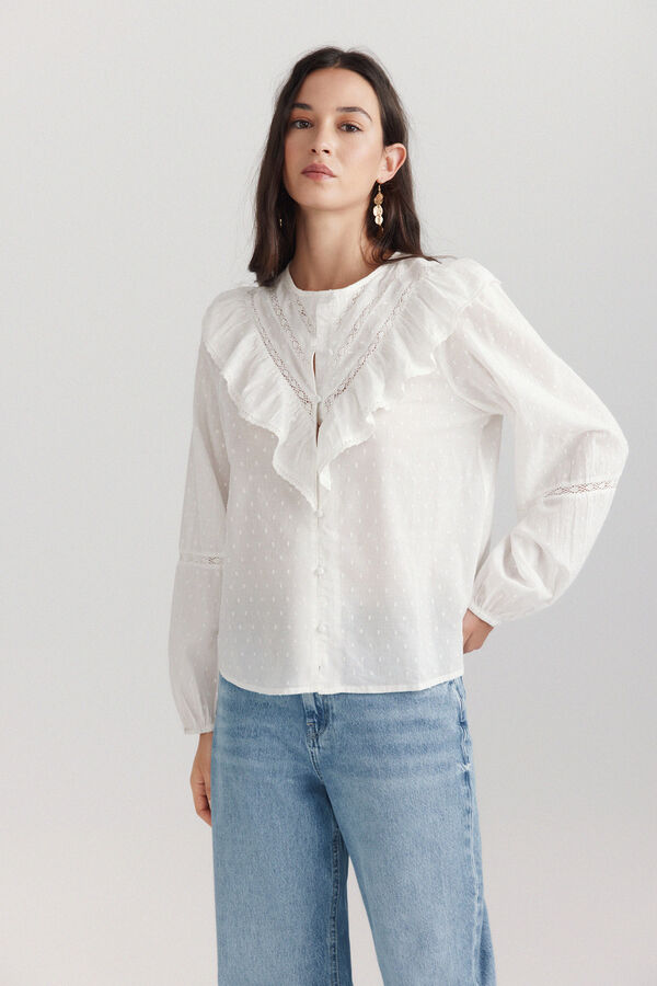 Springfield Plumetis ruffle romantic blouse white