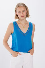 Springfield T-shirt bimatéria decote lace azul