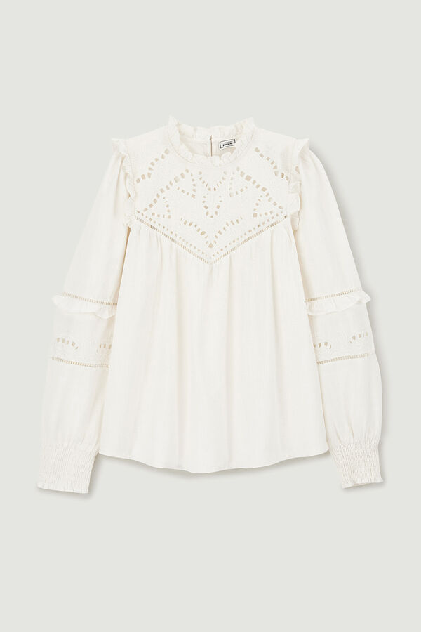 Springfield Ruffled guipure lace blouse blanc
