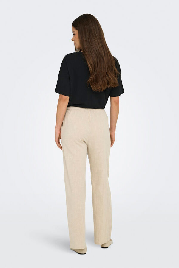 Only Pantal&oacute;n ancho fluido beige