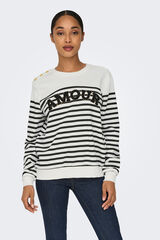 Only Streifen Sweatshirt mit Zeichnung vorne Wei&szlig;