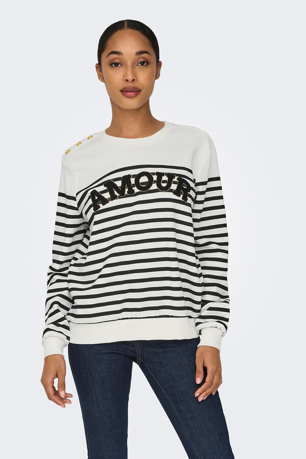 Only Streifen Sweatshirt mit Zeichnung vorne Wei&szlig;