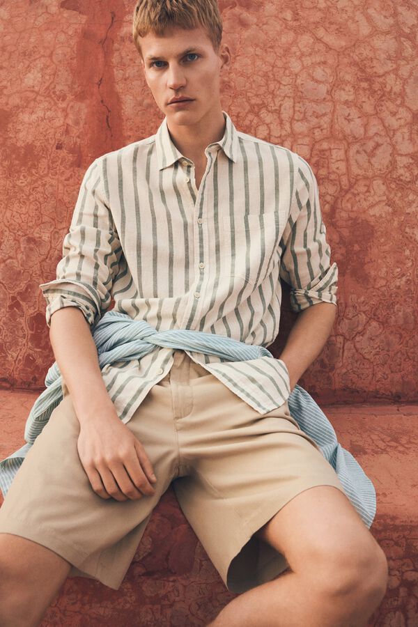 Springfield Camisa de riscas com linho azul