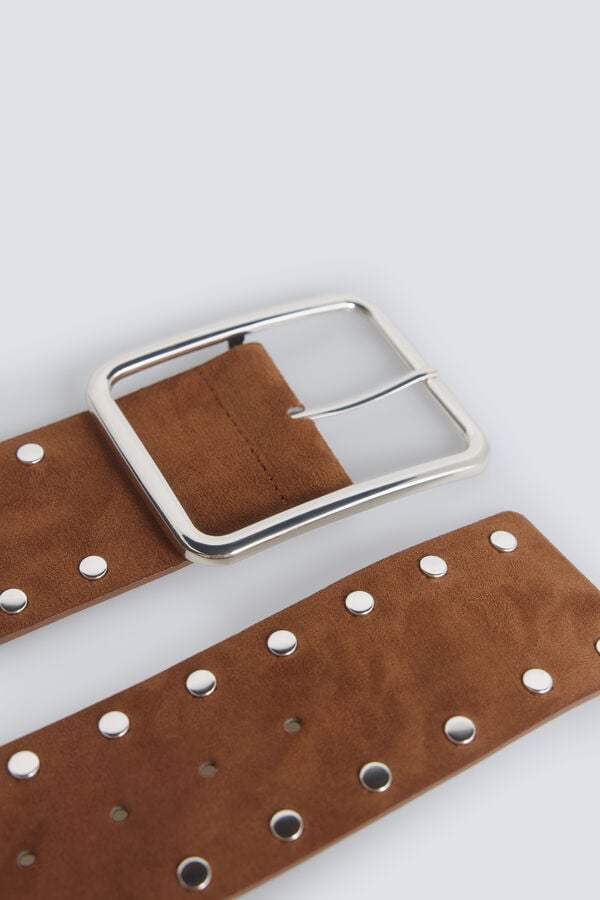 Springfield Suede wide studded belt nude
