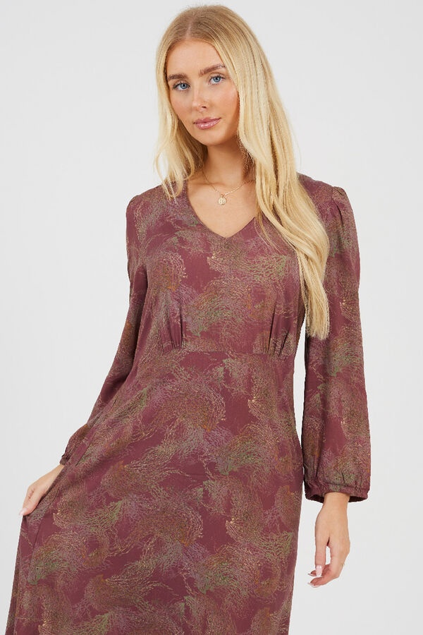 Brave Soul Long print dress Bordo