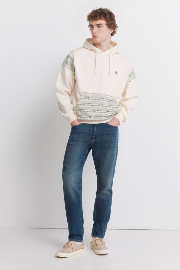 Springfield Sweat-shirt &agrave; capuche poche ethnique blanc