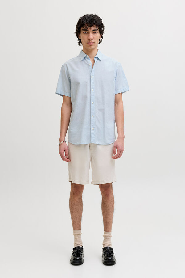Jack & Jones Camisa lino manga corta azul