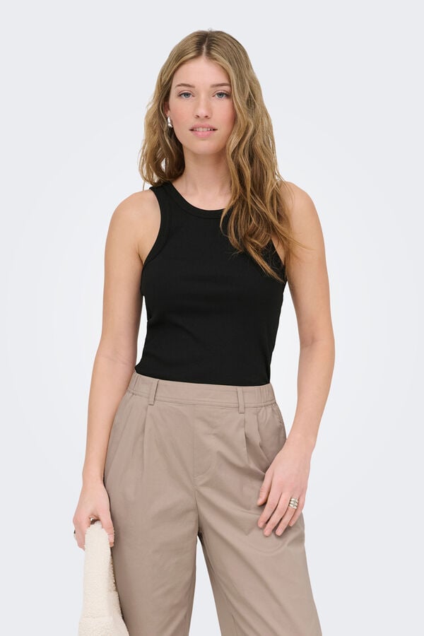 Only Sleeveless ribbed top black