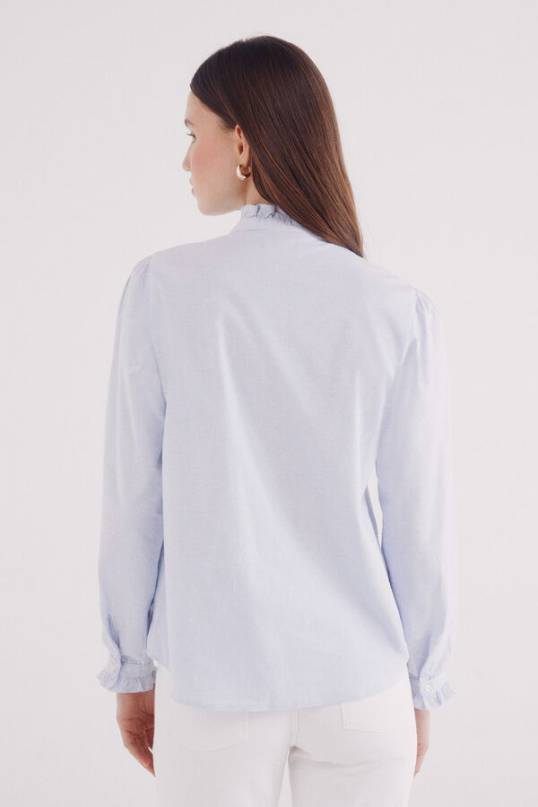 Springfield Oxford blouse with ruffle neck blue