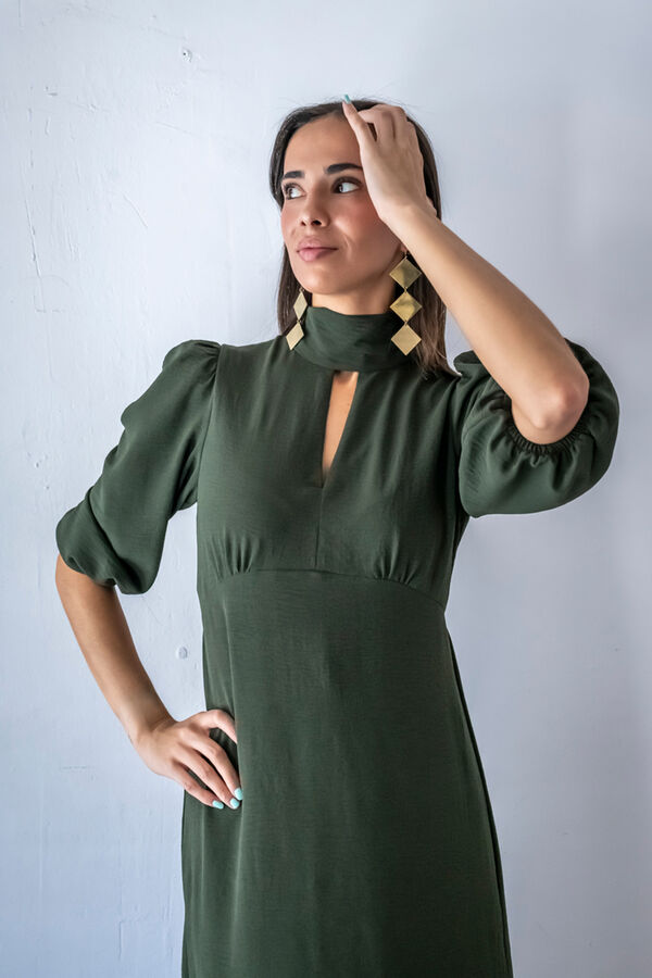 Cul Sac Vestido midi frunces kaki
