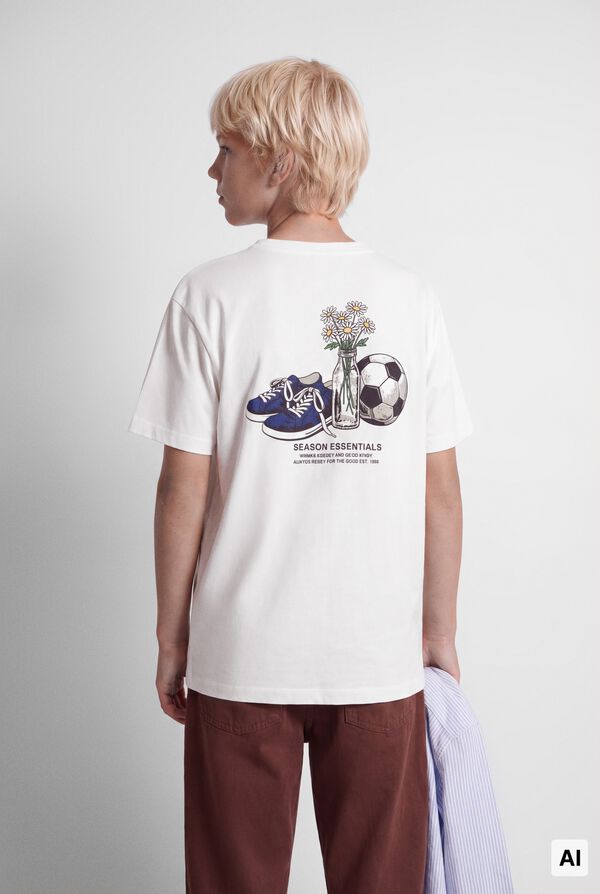 Springfield Kids T-shirt de manga curta de futebol vintage para menino bege