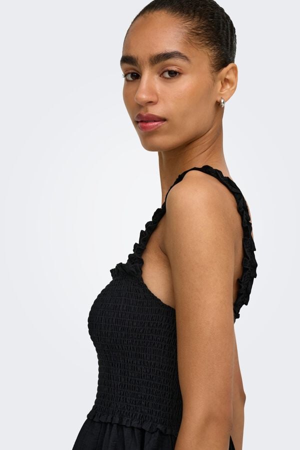 Only Vestido comprido em tecido favo de mel preto
