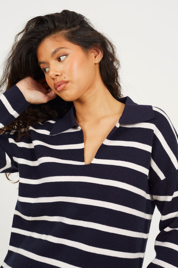 Brave Soul Jersey a rayas con cuello polo azul