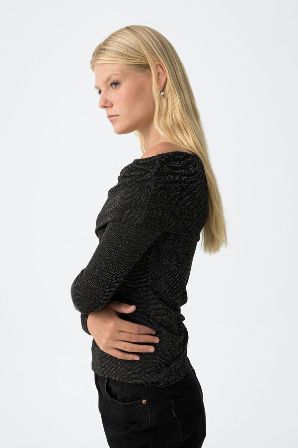 Tiffosi Top Hombros Descubiertos con Hilo Metalizado negro