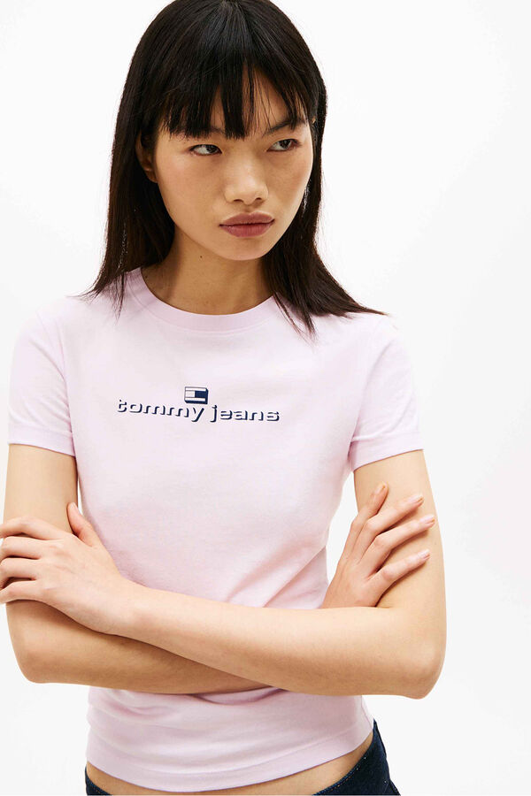 Tommy Jeans Camiseta slim manga corta rosa