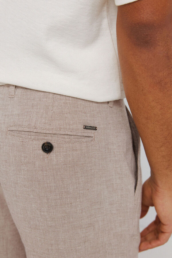 Springfield Structured linen comfort slim fit trousers nude