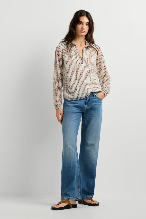 Pepe Jeans Blusa fluida con cintas y borlas estampado