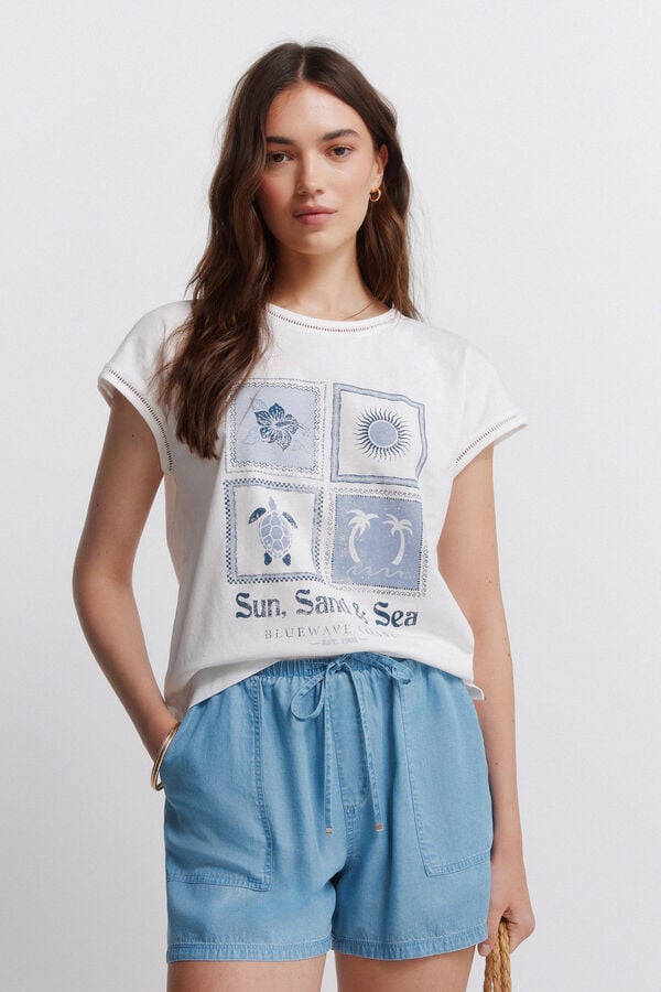 Springfield Printed short sleeve T-shirt beige