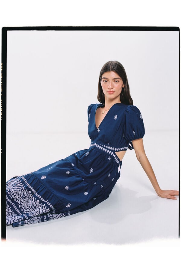 Springfield Midi dress with side slits bluish