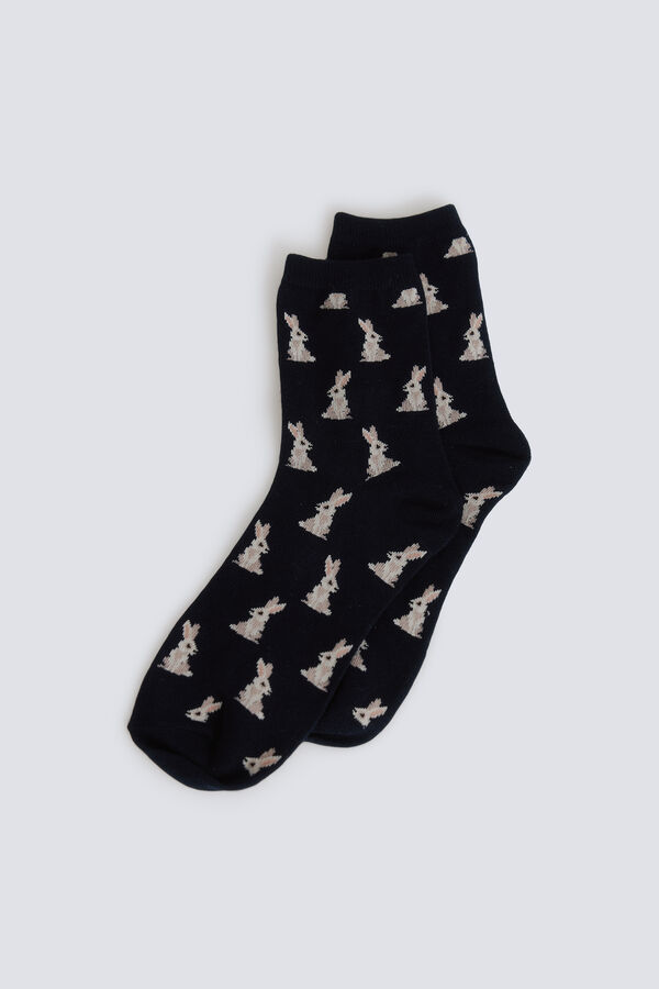 Springfield Meias compridas com estampado de coelhinhos azul