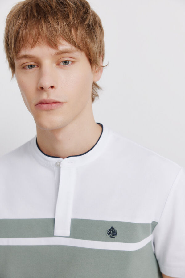 Springfield Colour block piqu&eacute; Henley polo shirt slim fit green