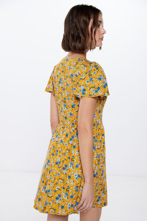 Springfield Kratka haljina s pojasom s elastičnim nabiranjem Zlatna