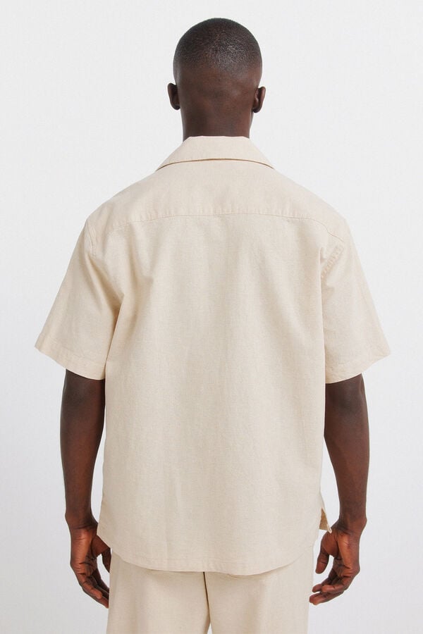 Springfield Camisa de manga curta bowling em linho bege
