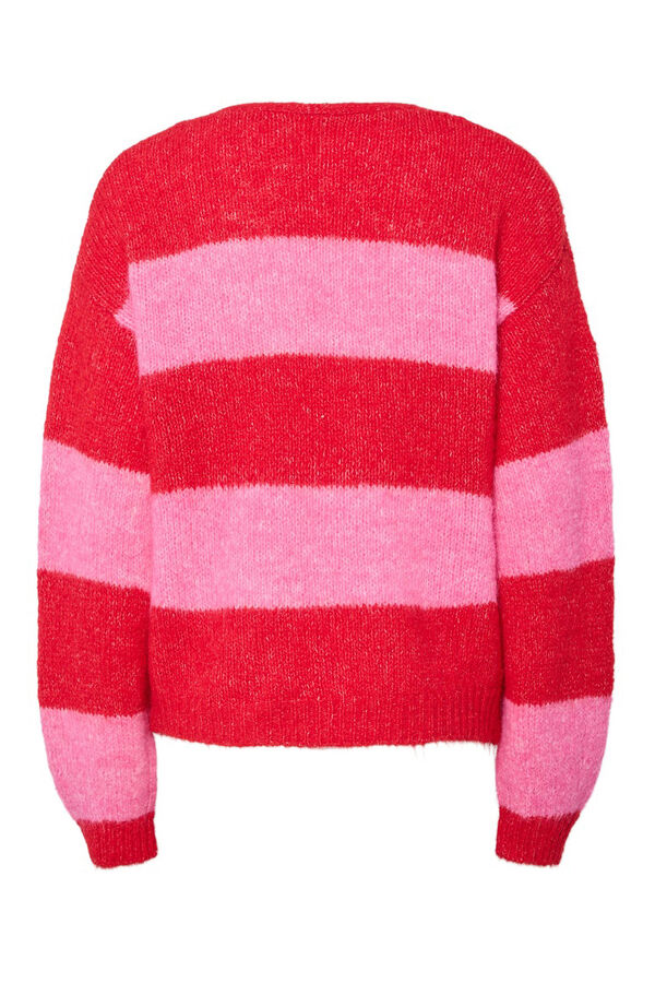 Pieces Striped cardigan with tie red