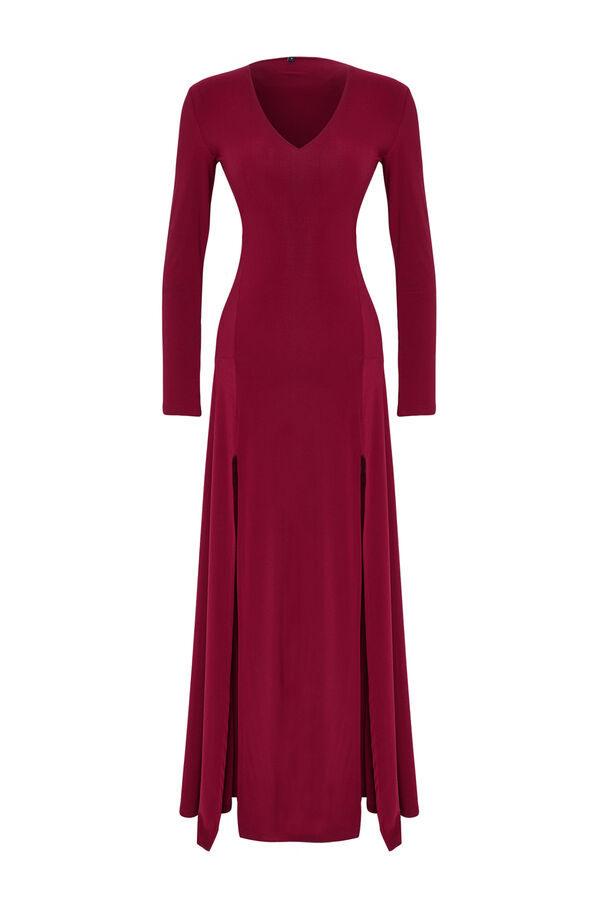 Trendyol Vestido largo con escote en V burdeos