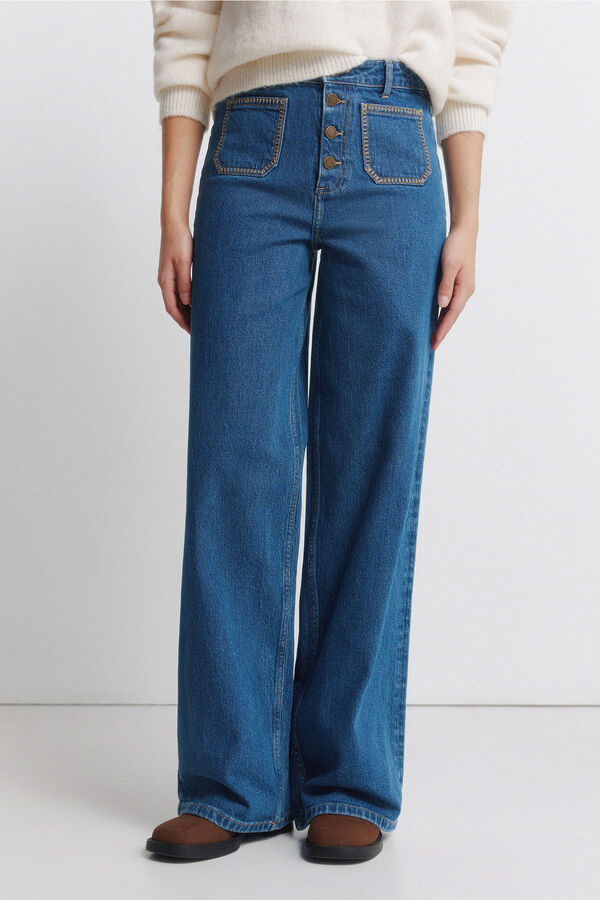 Springfield Super wide jeans with patch pockets blue