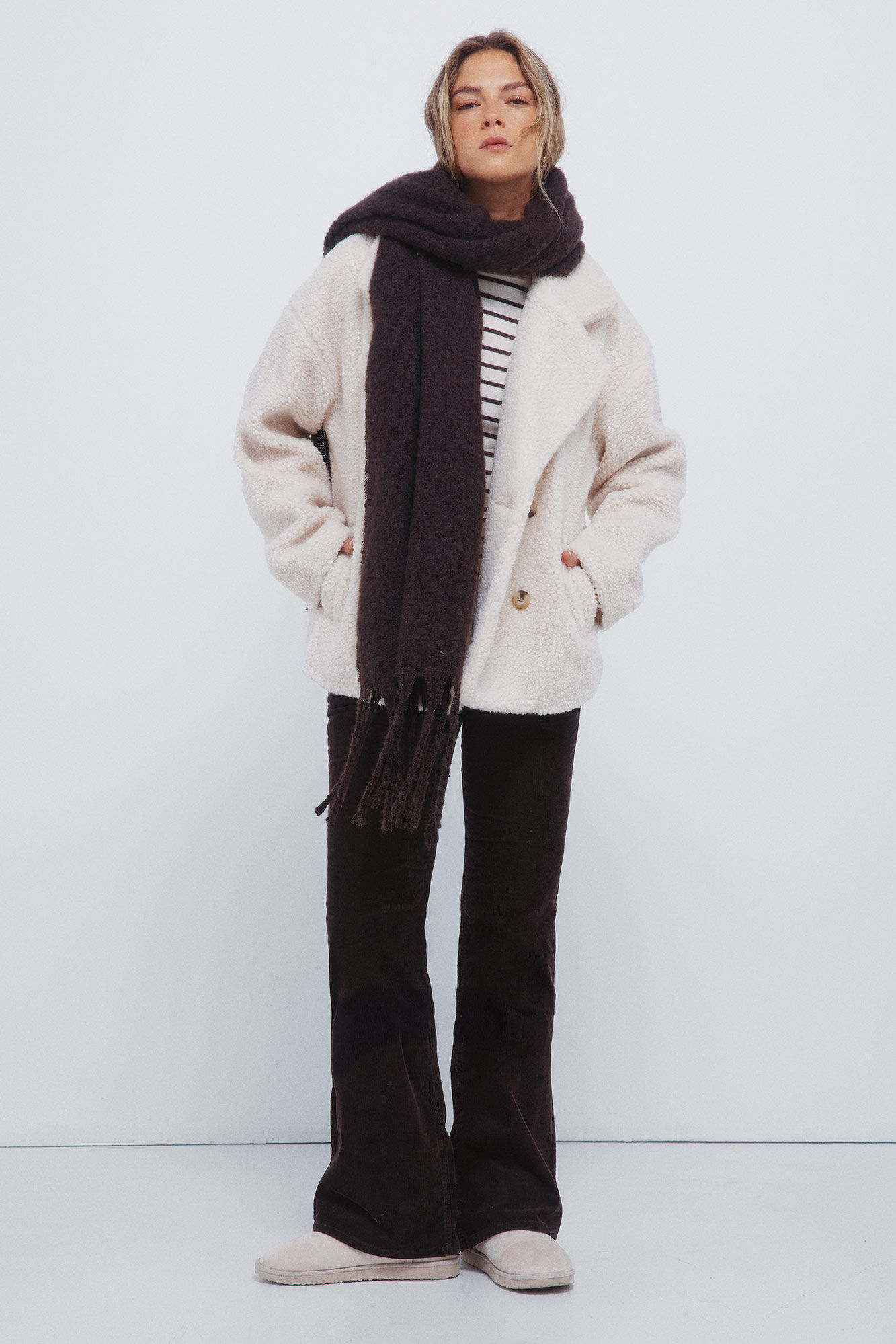 Springfield Double-breasted faux shearling coat