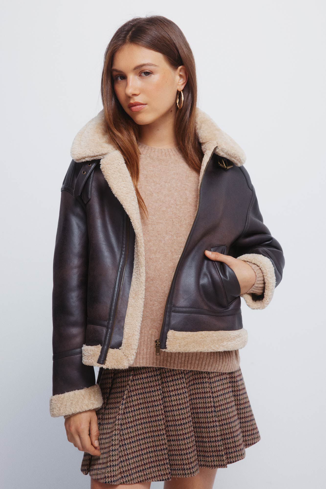 Springfield Double-sided jacket with fur neck