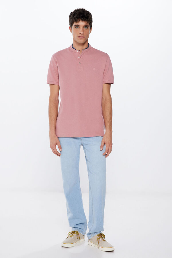Springfield Polo majica od pikea slim kroja s ovratnikom s trakom ružičasta