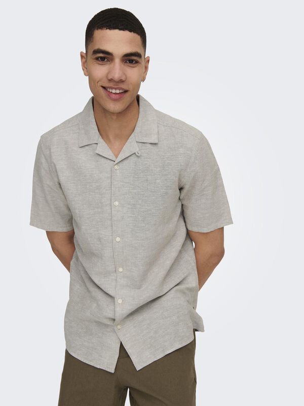 Only & Sons Linen shirt with short sleeves grey